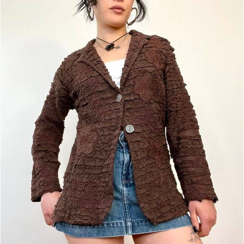 ☔️🔹️Chico's Brown Rag Time Addison Long Sleeve Blazer Jacket Size 2/Medium